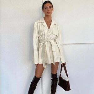 Lioness Cream Faux Patent Leather Blazer Dress